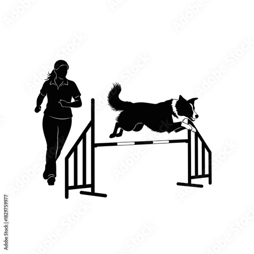 Dog Training Silhouette – Woman Teaching Dog Command Vector Illustration