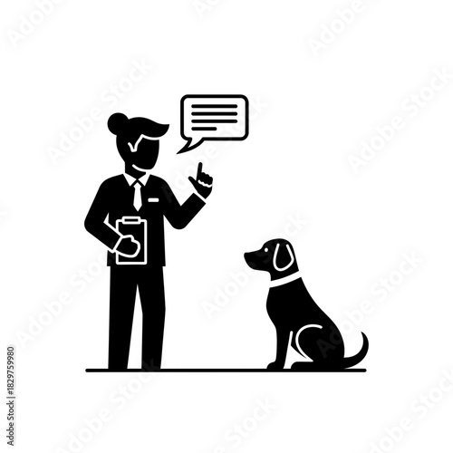 Dog Training Silhouette – Woman Teaching Dog Command Vector Illustration