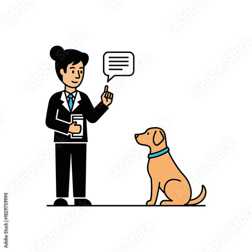 Dog Training Silhouette – Woman Teaching Dog Command Vector Illustration