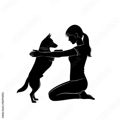 Dog Training Silhouette – Woman Teaching Dog Command Vector Illustration
