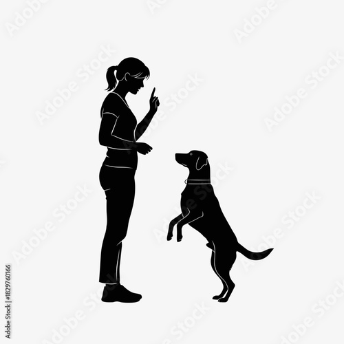 Dog Training Silhouette – Woman Teaching Dog Command Vector Illustration