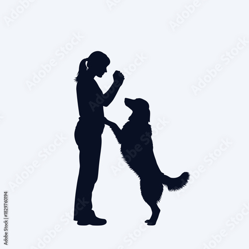Dog Training Silhouette – Woman Teaching Dog Command Vector Illustration
