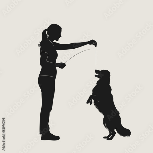 Dog Training Silhouette – Woman Teaching Dog Command Vector Illustration