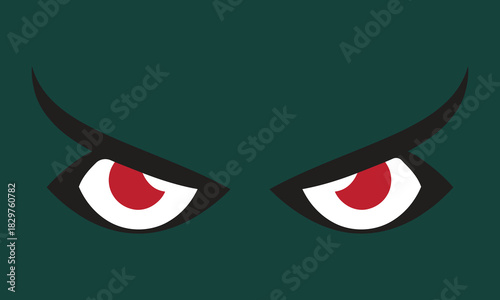 Intense red eyes glaring sharply, evoking fierce emotion and power, ideal for bold designs or spooky themes with a dark green backdrop