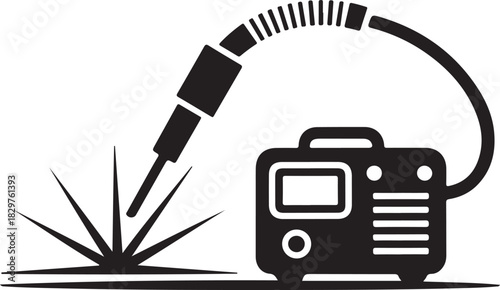 Welding machine vector icon with sparks and torch representing industrial metal fabrication and construction work