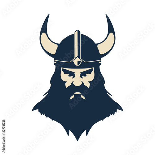Fearsome Viking warrior portrait with horned helmet
