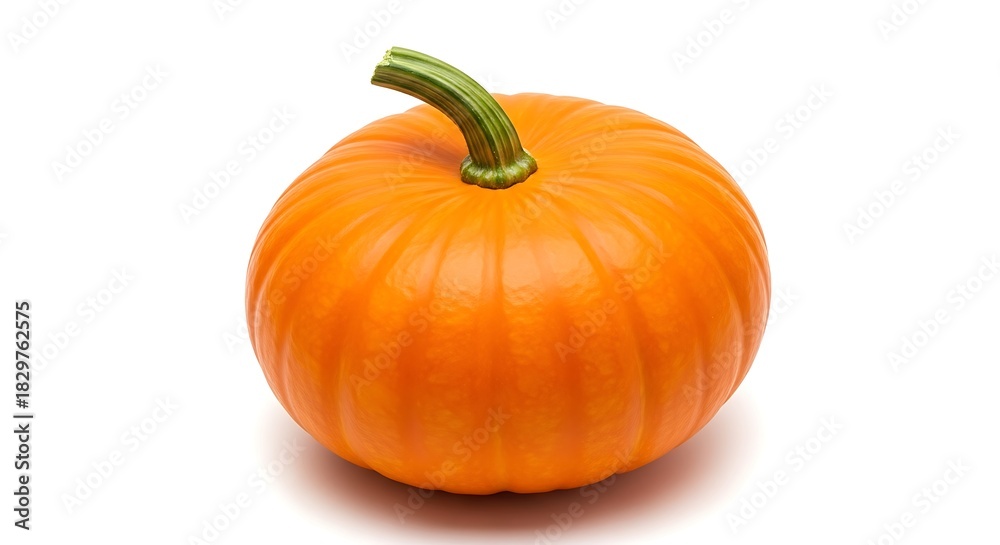 Obraz premium Vibrant Orange Pumpkin with Green Stem on White Background.