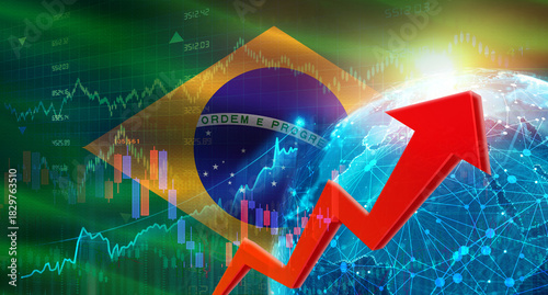 Global financial growth with Brazilian flag. Financial growth with Brazil flag on economic background
