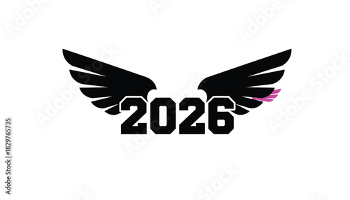 Creative 2026 logo with wings a modern graphic branding isolated on white background