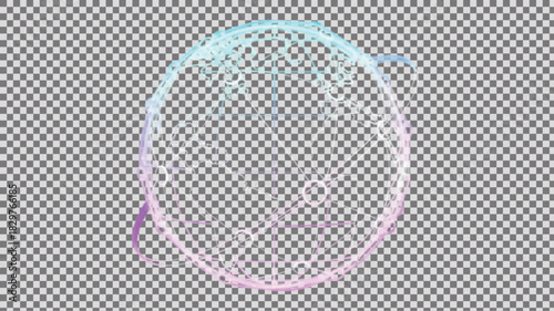 Futuristic Data Sphere or Wireframe Globe Icon with Abstract Digital Rings.