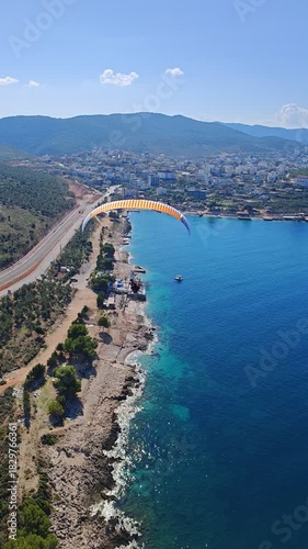 Stunning aerial view of Albania coastline, featuring crystal-clear blue waters, untouched sandy beaches, and natural coastal beauty