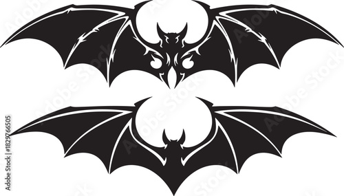 Fierce Tribal Bat Wing Silhouette Vector Tattoo Set (Gothic Horror)