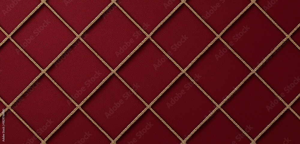 Obraz premium Rich Burgundy Leather with Intricate Gold Quilted Pattern for Luxury Design Projects