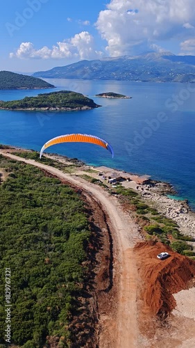 Stunning aerial view of Albania coastline, featuring crystal-clear blue waters, untouched sandy beaches, and natural coastal beauty
