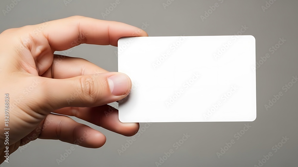 Fototapeta premium Hand holding blank white card for custom text or logo display