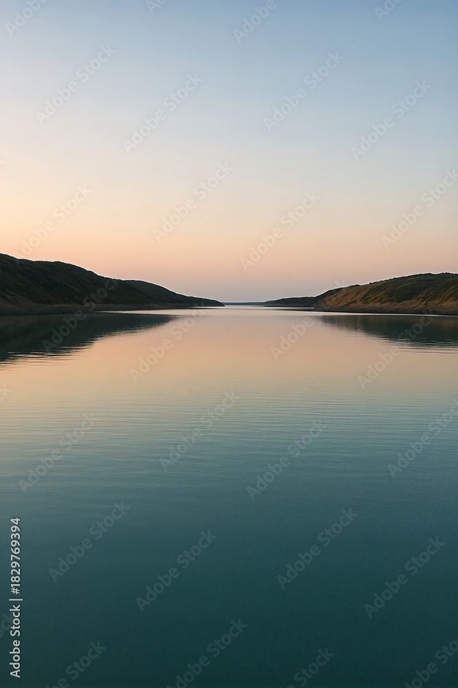 Fototapeta premium Hill lake under a quiet evening