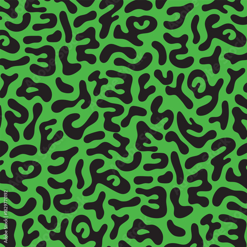 Vibrant Neon Green and Black Seamless Organic Abstract Pattern Background Texture for Modern Graphic Design