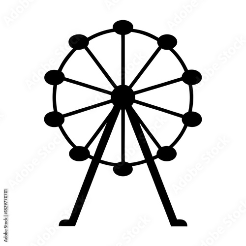 Simple black and white minimalist illustration of a Ferris wheel attraction