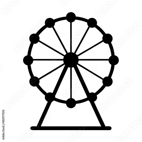 Simplified black silhouette of a Ferris wheel on a white background