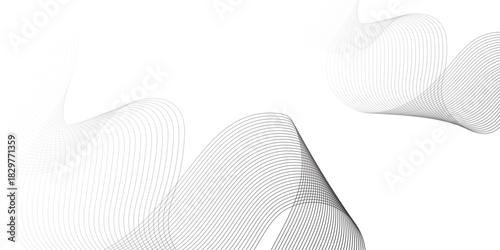 Abstract colorful wavy stripes on white background isolated, minimalistic geometric background with black gradient wavy lines form spiral ribbon. Graphic design template banner, vector illustrator.