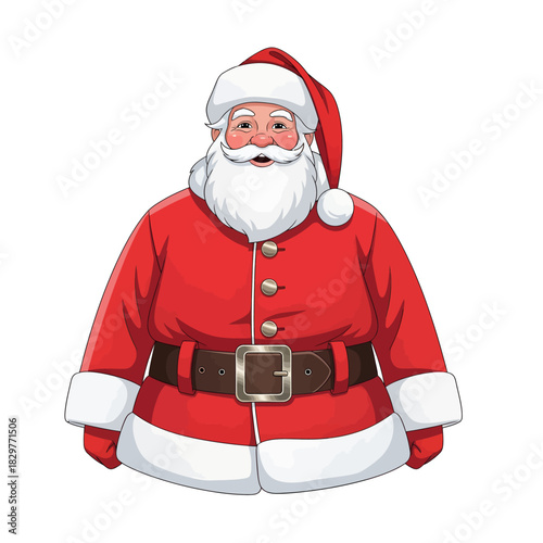A cheerful and classic cartoon illustration of a jolly Santa Claus character, wearing his iconic red suit and smiling warmly for the Christmas holiday season