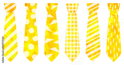 模様の入ったネクタイのイラストセット 黄色 ベクター素材