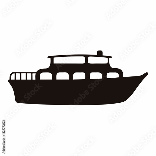 Silhouette of a Classic Riverboat or Tour Boat Against White Background