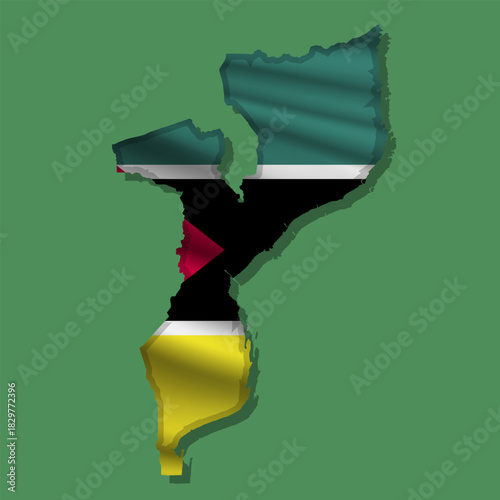 Vector flag Mozambique in the form of a map