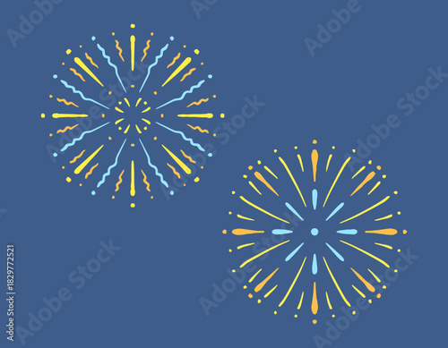 手描き風 かわいい 花火 の イラスト セット 新年　おめでとう  背景素材　打ち上げ花火　花火大会　打上花火　夏祭り Happy new year fireworks