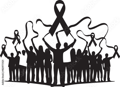 World aids day people holding red ribbons celebrating unity and awareness for hiv prevention