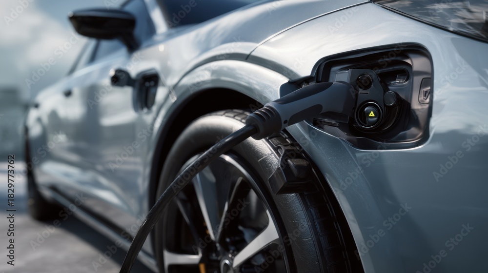 Fototapeta premium EV charging cable coiled on bright yellow background