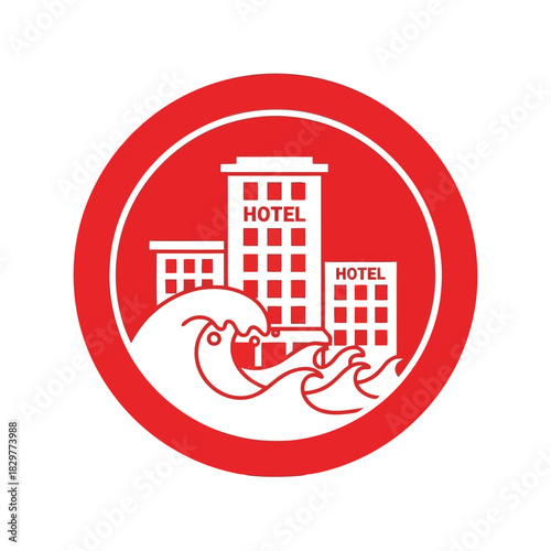 Tsunami hotels icon: coastal disaster & flood warning vector Vector