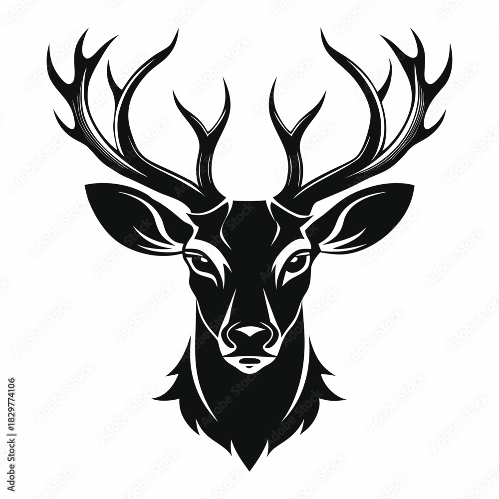 Naklejka premium a black and white deer head on a white background