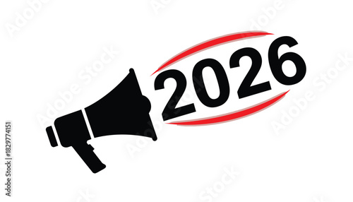 Megaphone with 2026 text illustration business communication isolated on white background