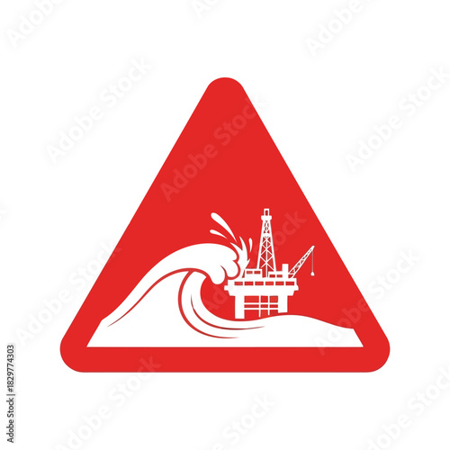 Offshore drilling platform wave warning icon   environmental hazard Vector
