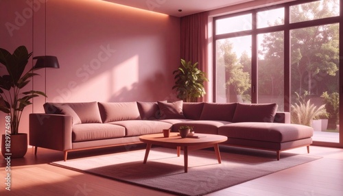 Wallpaper Mural Modern living room interior design with large windows and sofa Torontodigital.ca