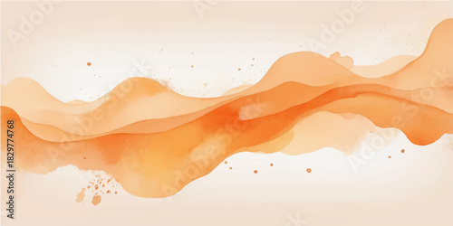Abstract watercolor background vector illustration with orange, yellow, and blue liquid curve lines creating a summer beach wave pattern