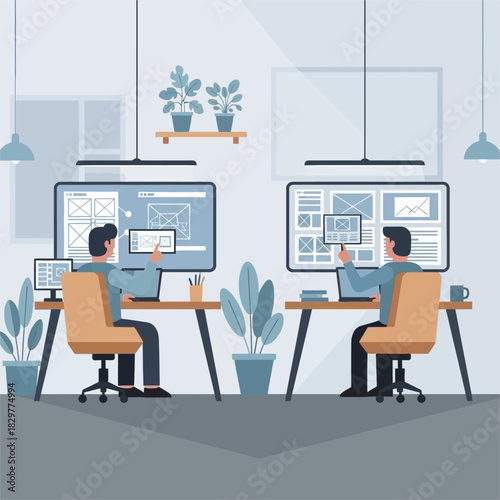 Two professional designers working on user interface development.