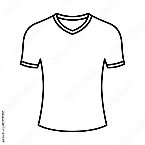 Minimalist black and white outline of a blank V-neck sports jersey or t-shirt template, perfect for esports team uniform mockups and apparel design