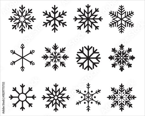 Snowflake Icon Set With Unique Designs