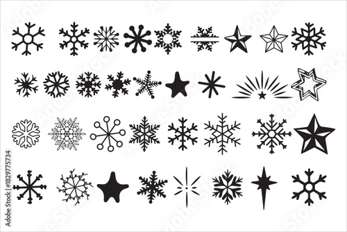 Winter Snowflakes And Star Icon Set