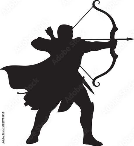 PBlack Archer Silhouette with Bow and Arrow Vectorrint