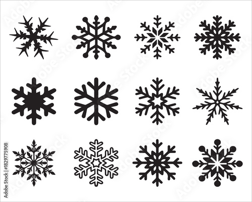 Snowflake Icon Set With Geometric Designs