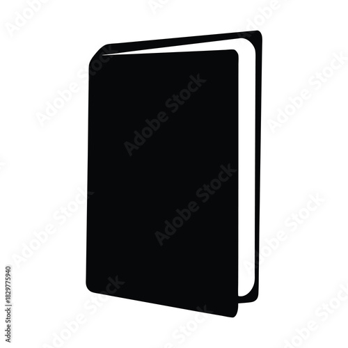Minimalist icon of an open book with a black silhouette design