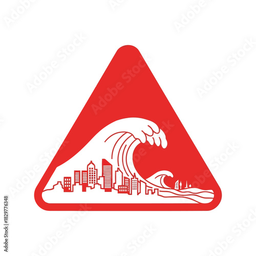 Urban tsunami warning icon: climate disaster risk & city threat Vector