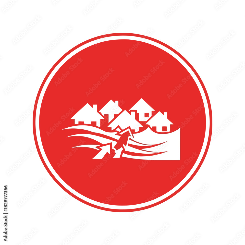 Obraz premium Housing disaster risk warning icon landslide earthquake hazard Vector
