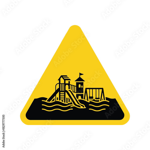 Playground warning sign icon   kids safety area yellow triangle Vector