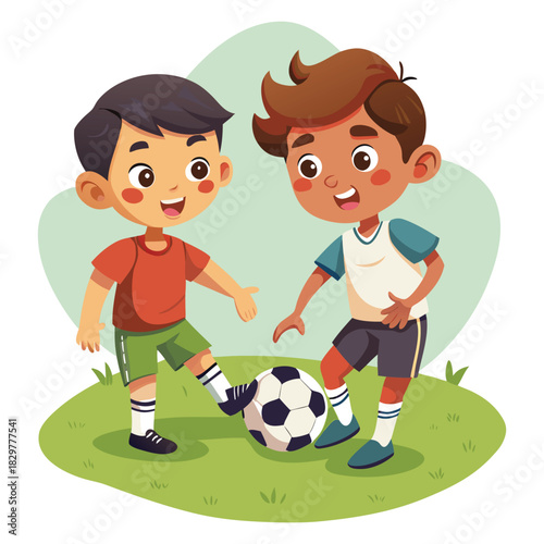 Kids Playing Soccer Illustration