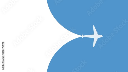 plane movement from left to right animation, transition effect from blue to white color