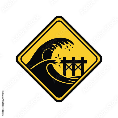 Tsunami warning sign icon   natural disaster safety alert Vector